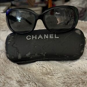 CHANEL Black Sunglasses Vintage sunglasses w/ rhinestones